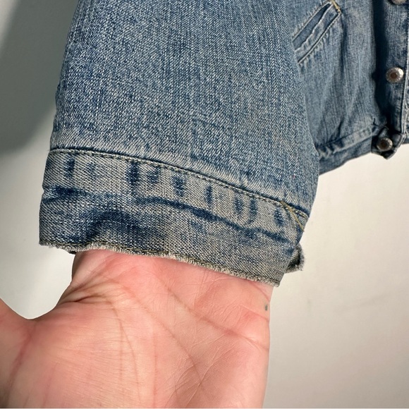 Gap | Vintage Leather Collar Sherpa Lined Crop Trucker Jean Jacket Size Medium - Picture 6 of 11